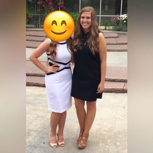 BCBG black dress with lace detail on chest and over shoulders. Size medium. - Picture 2 of 4